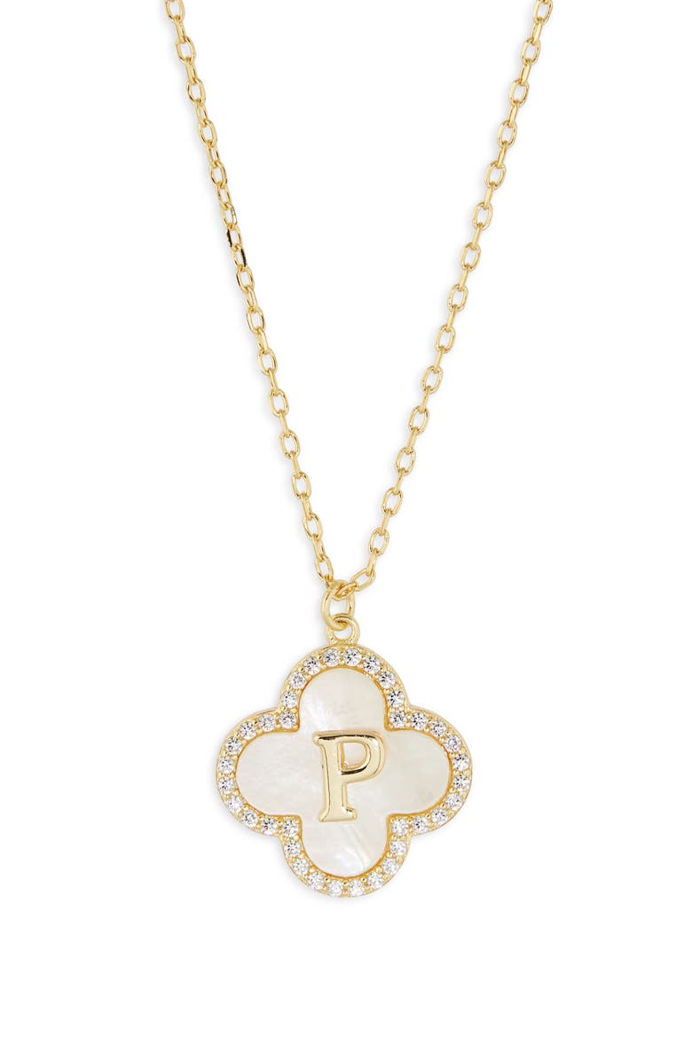 Argento Vivo Sterling Silver Clover Mother-of-Pearl Initial Pendant Necklace, Main, color, Gold