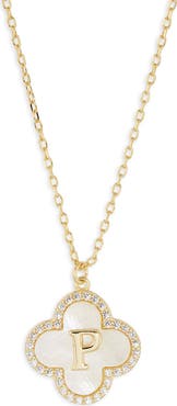 Argento Vivo Sterling Silver Clover Mother-of-Pearl Initial Pendant Necklace