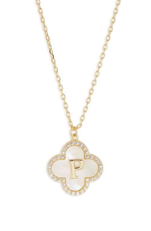 Argento Vivo Sterling Silver Clover Mother-of-pearl Initial Pendant Necklace In Gold
