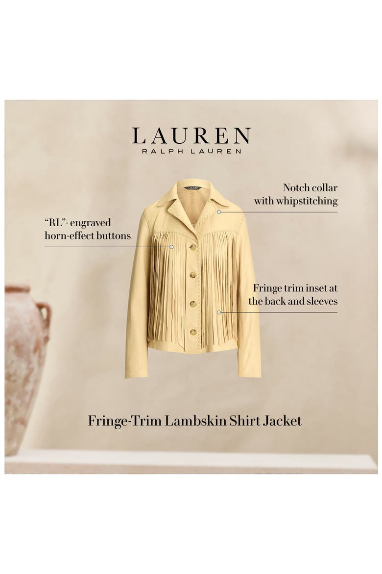 Fringe Trim Lambskin Leather Shirt Jacket, Alternate, color, DESERT CREAM
