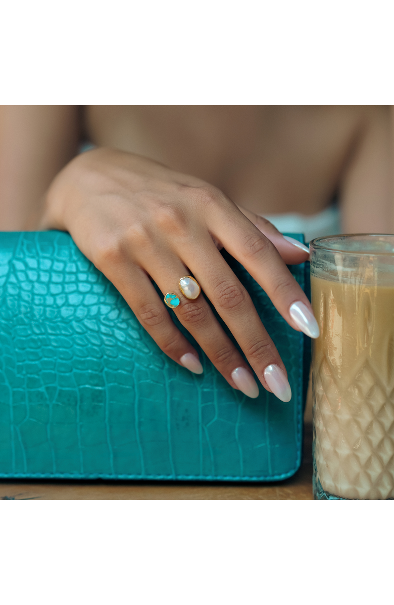 Spero London Double Natural Gemstone Adjustable Sterling Silver Turquoise Ring, Alternate, color, Gold