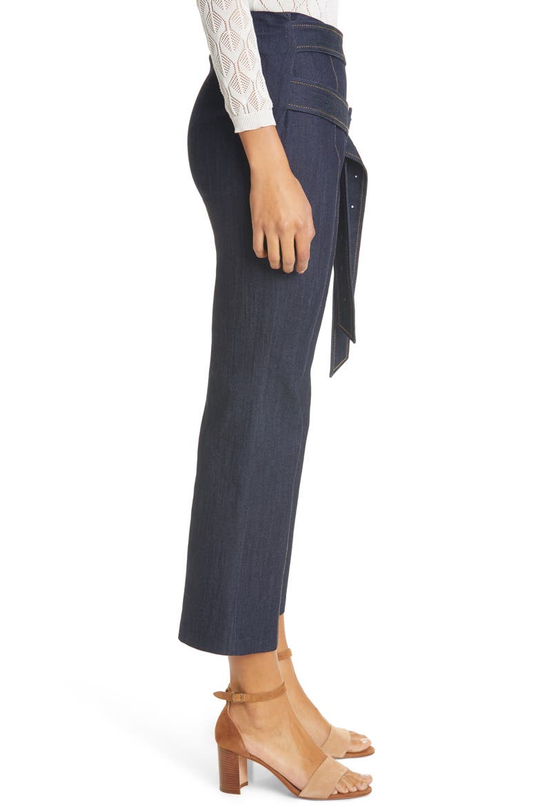 Jessi Double Belt Crop Kick Flare Denim Pants, Alternate, color, INDIGO