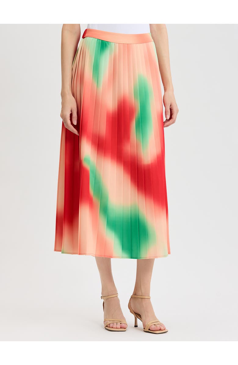 Misook Multi-Color Pleated Crepe Maxi Skirt, Alternate, color, Cherry Ember/Peach/Green