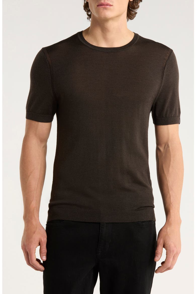 Aulton Short Sleeve Wool Blend Sweater, Main, color, DARK BROWN