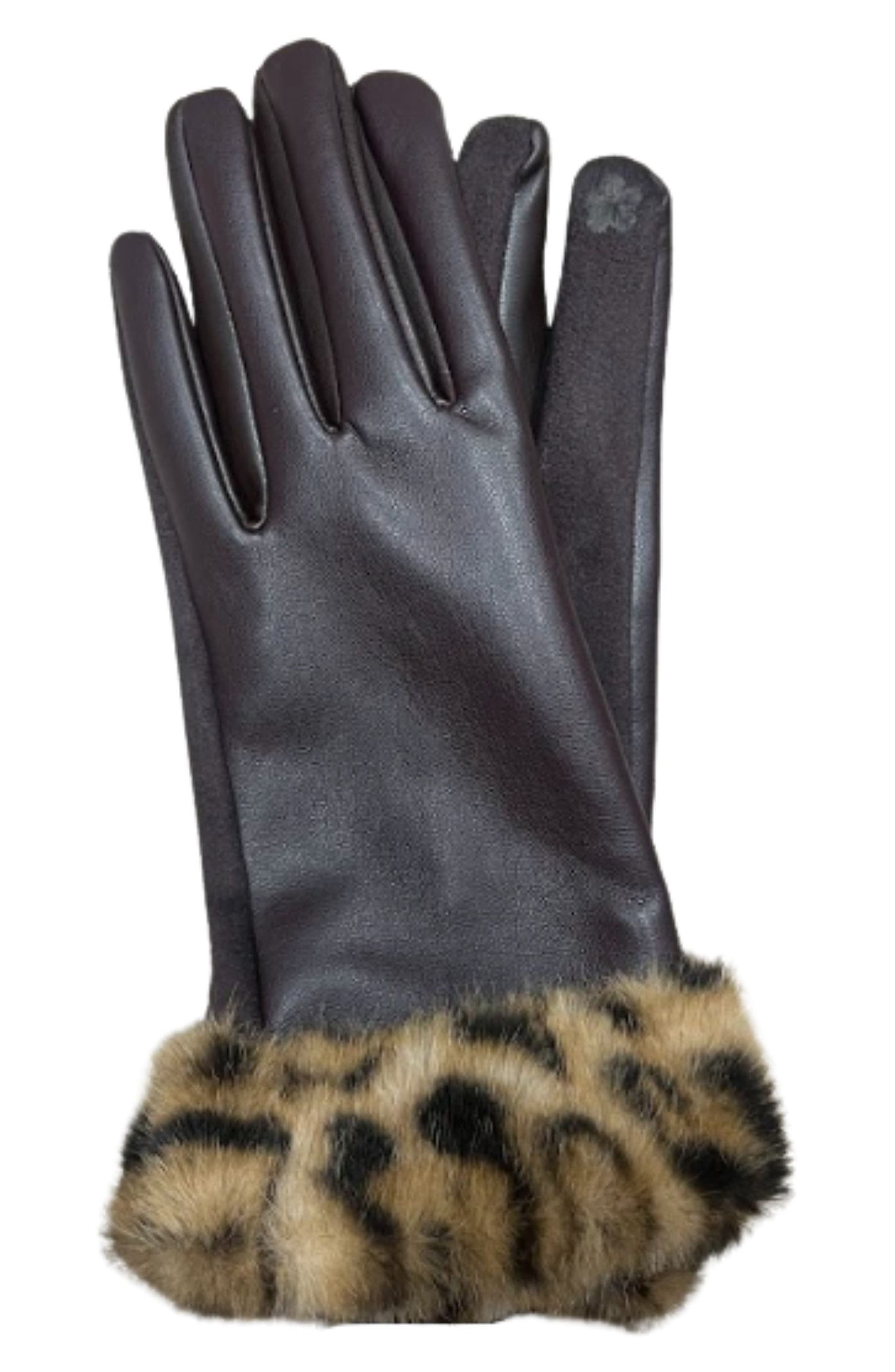 MARCUS ADLER Faux Leather Gloves with Faux Fur Cuff