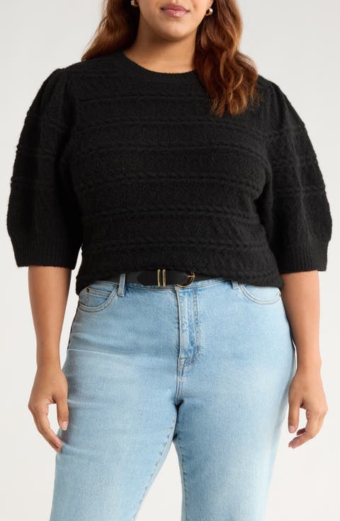 Puff Sleeve Cable Stitch Sweater (Plus)