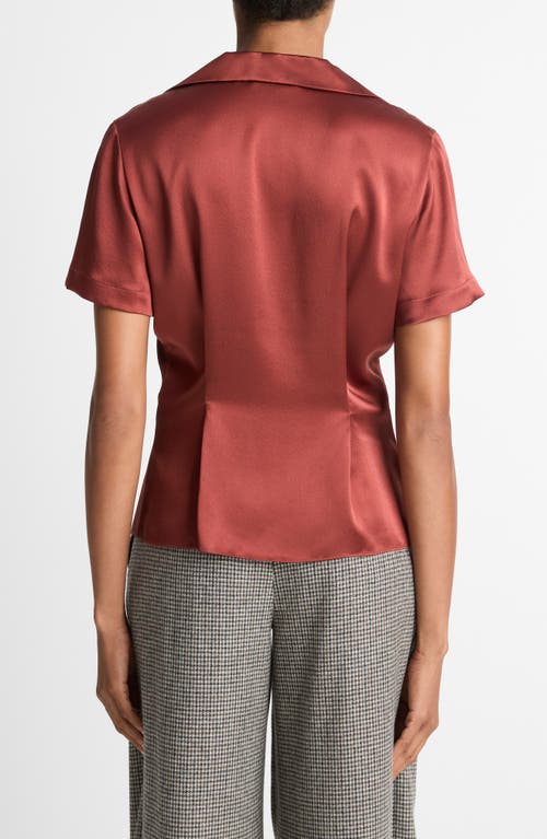 Vince Short Sleeve Silk Button-up Shirt In Burgundy