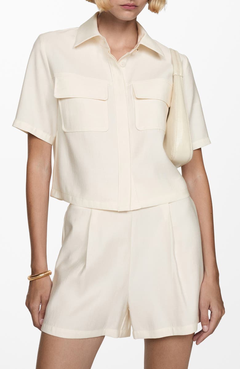 MANGO Flap Pocket Short Sleeve Button-Up Shirt, Main, color, 