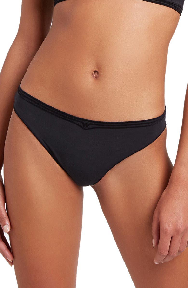 Wolford Cotton Contour 3W Thong, Main, color, Black