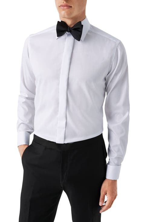 Slim Fit Twill Fly Front Tuxedo Shirt