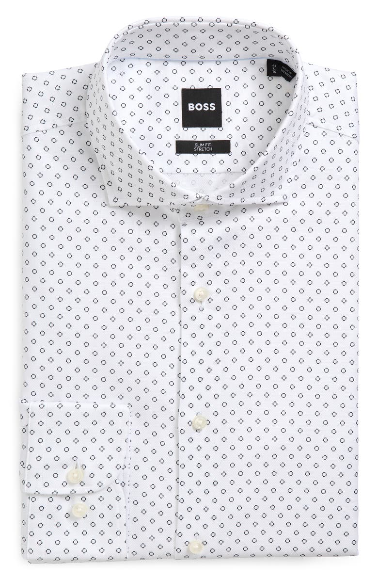 BOSS Hank Slim Fit Stretch Cotton Dress Shirt, Main, color, White