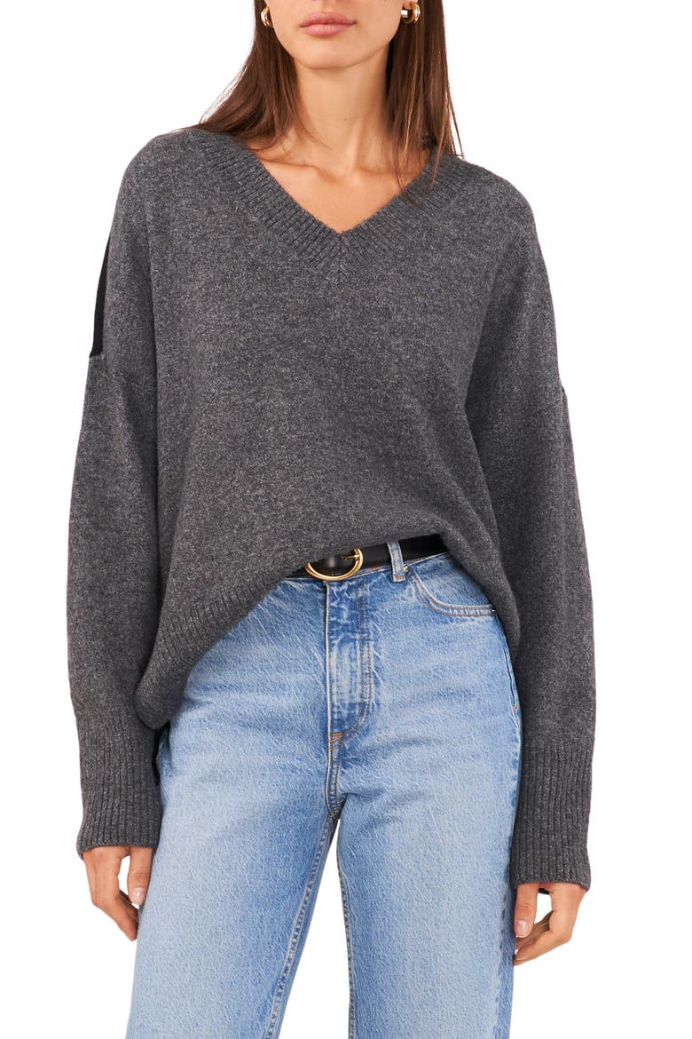Contrast High-Low Sweater, Main, color, MEDIUM HEATHER GREY