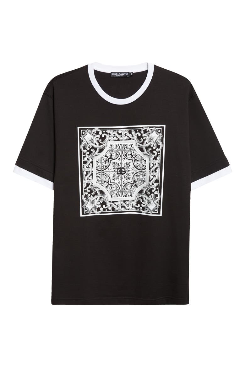 Majolica Embroidered Ringer T-Shirt, Alternate, color, NERO