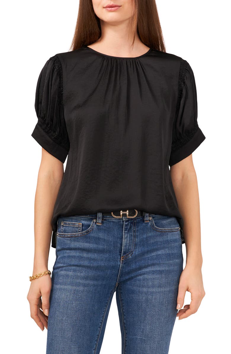Vince Camuto Shirred Neck Rumpled Satin Blouse, Main, color, 