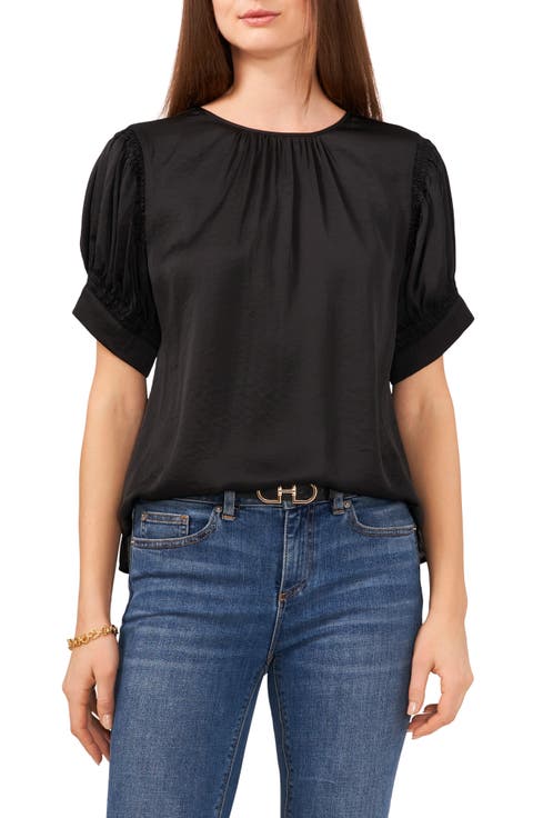Shirred Neck Rumpled Satin Blouse