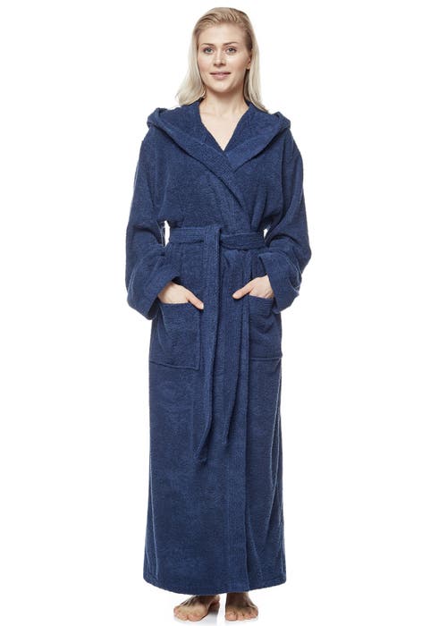 Arus Cotton Full Length Hooded Bathrobe In Blue