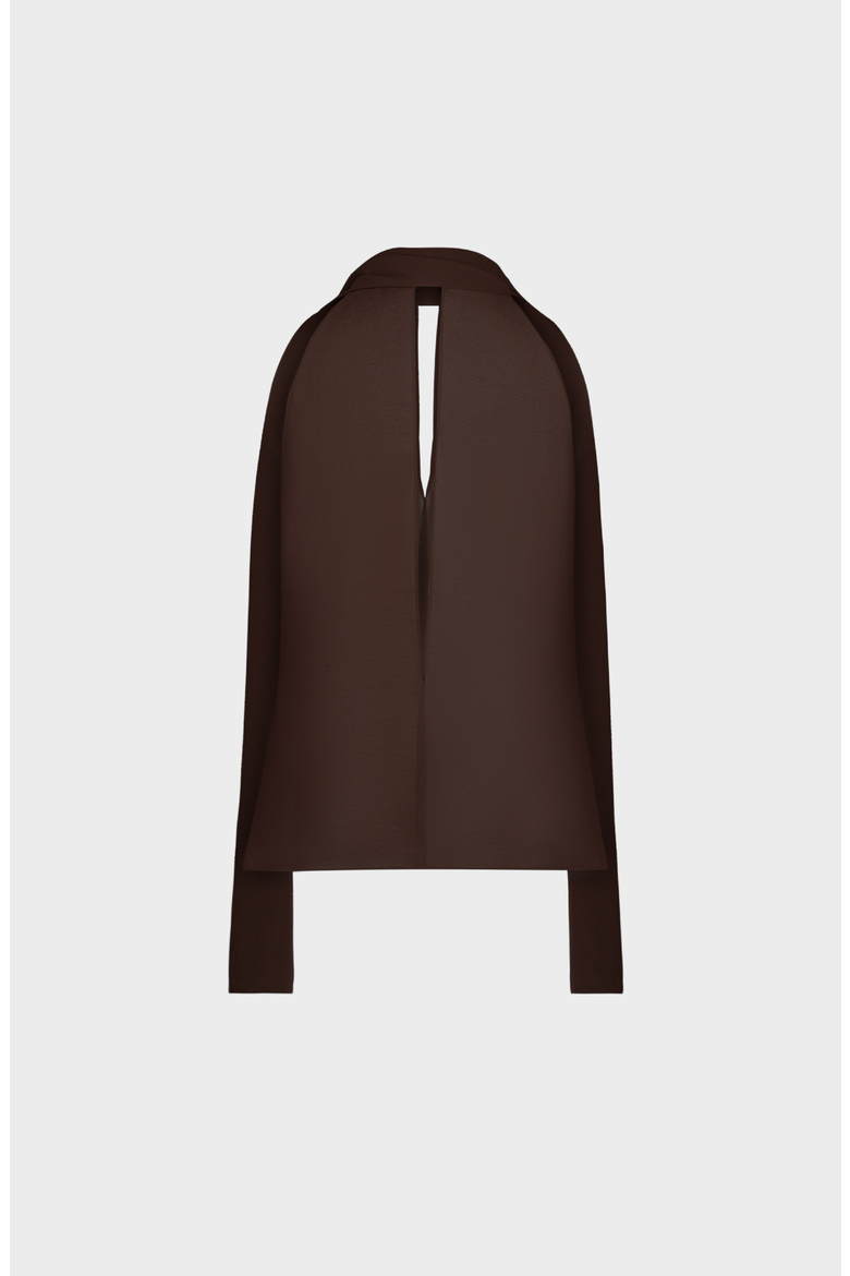 Elia Chiffon Scarf Top, Alternate, color, Dark Brown