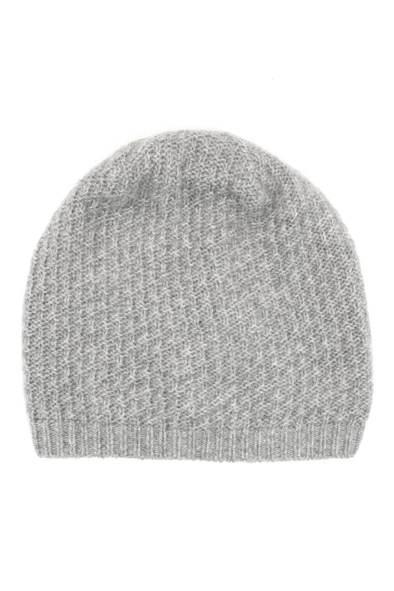 Raindrop Stitch Cashmere Beanie, Main, color, LT HT GREY