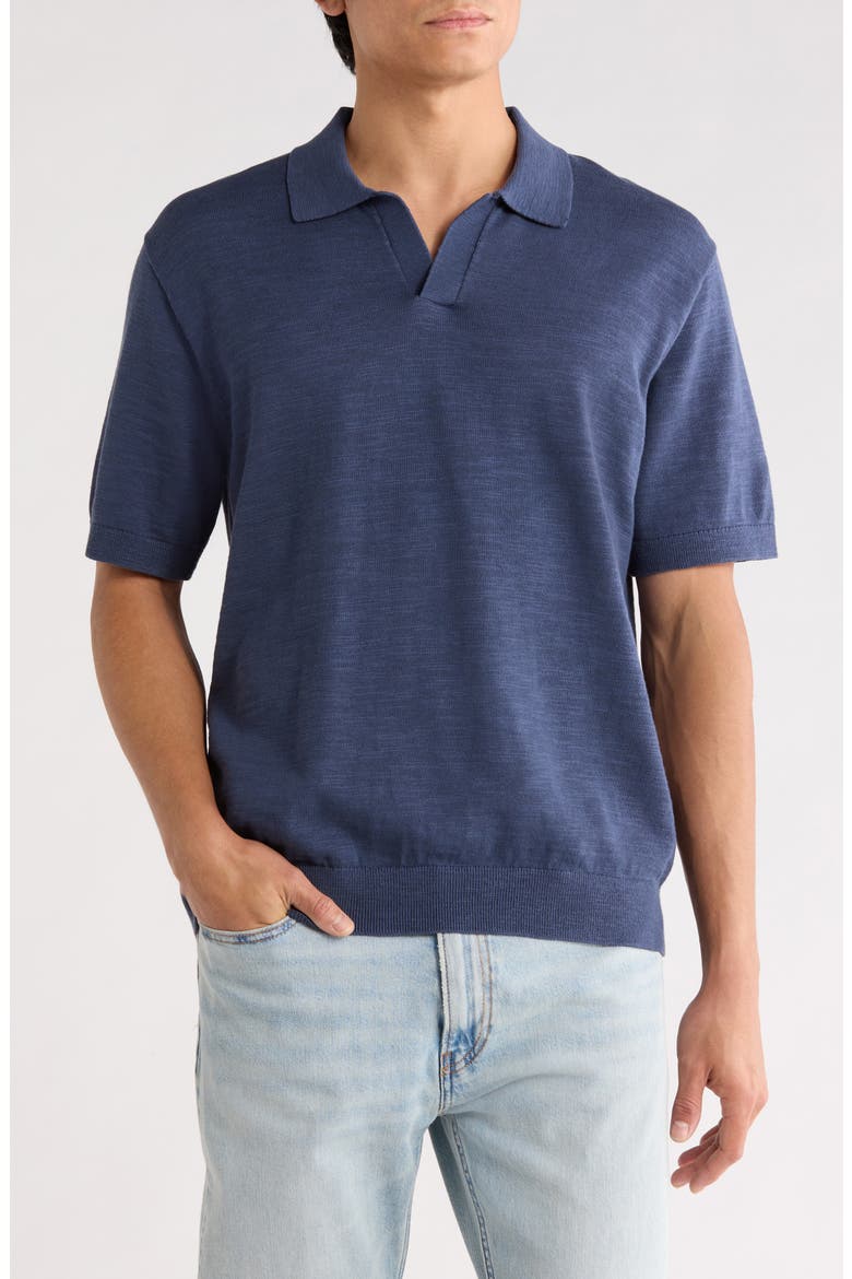 Johnny-Collar Cotton Slub Sweater Polo, Main, color, PETROL NAVY