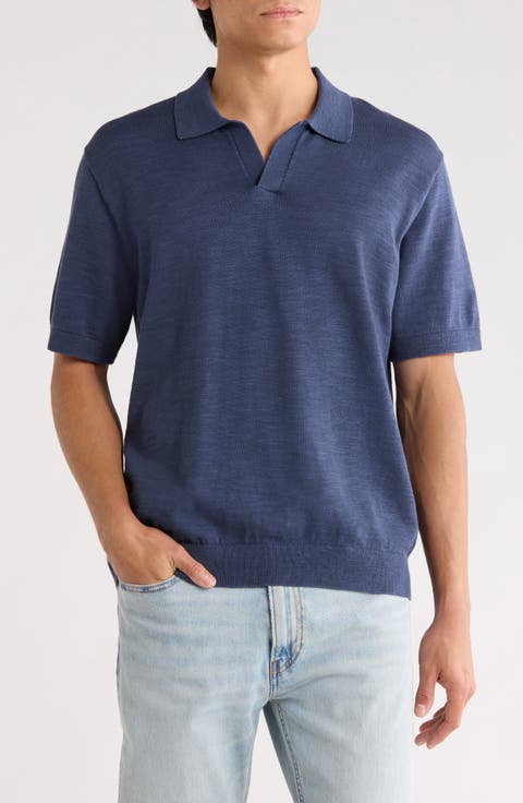Johnny-Collar Cotton Slub Sweater Polo