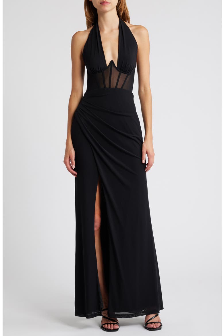 Never Ending Glamour Halter Gown, Main, color, BLACK/ BLACK
