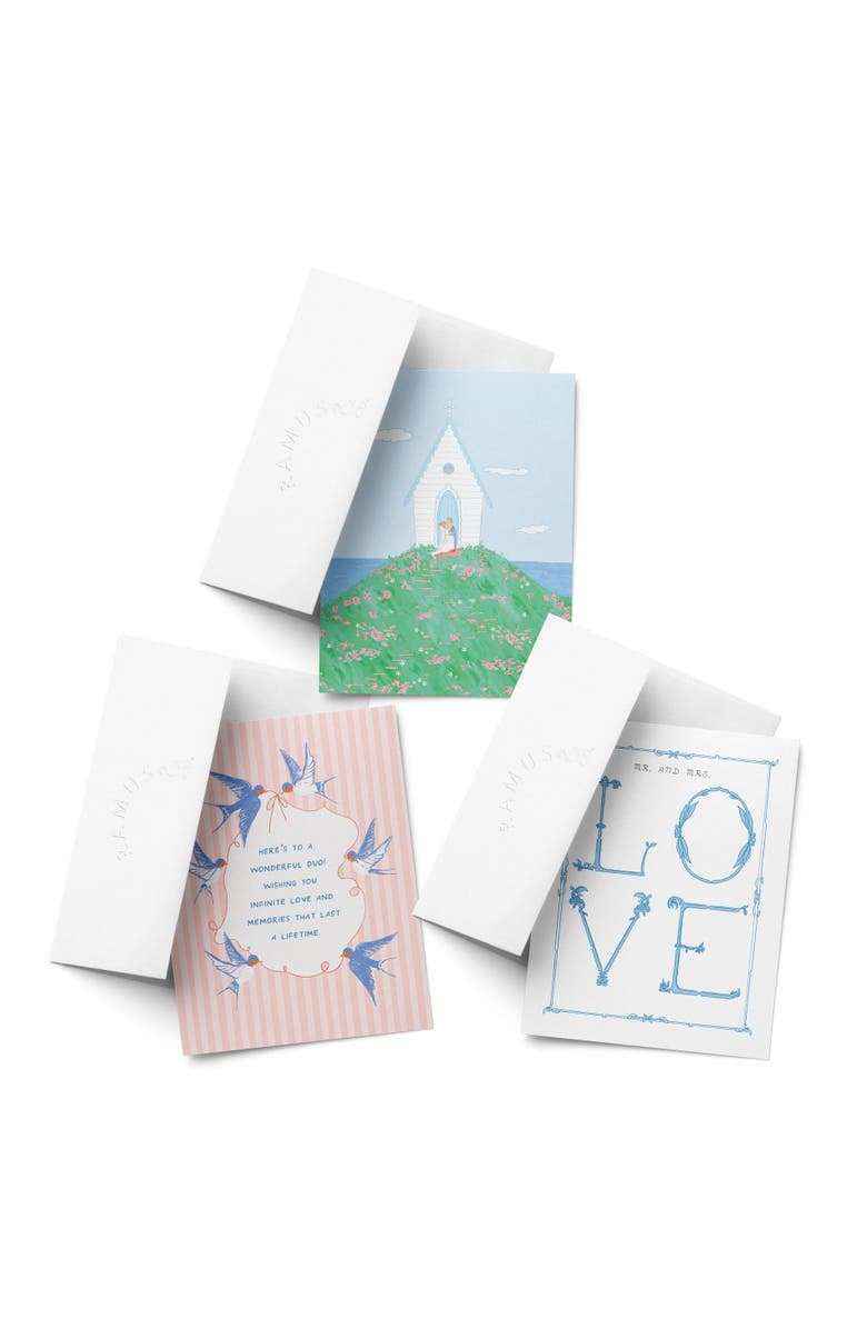 Ramus & Co Wedding Greeting Card Pack Sets (3 ct, Assorted) Chapel Couple, Swallows Wedding, LOVE, Main, color, Multi-Pack
