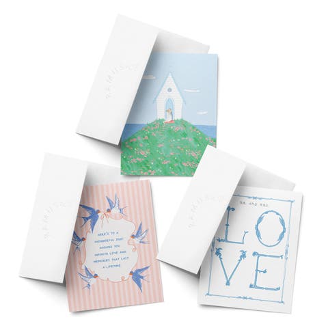 Wedding Greeting Card Pack Sets (3 ct, Assorted) Chapel Couple, Swallows Wedding, LOVE