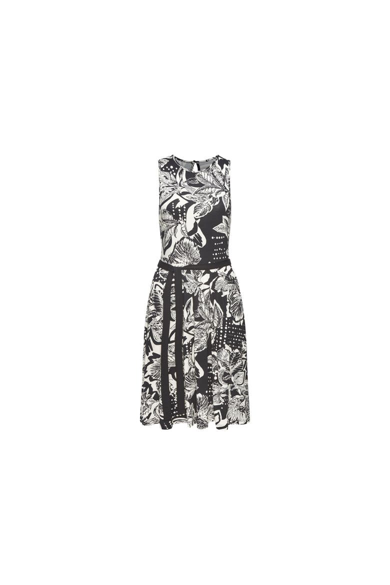 Belted Floral Print Dress, Alternate, color, Black & Ivory