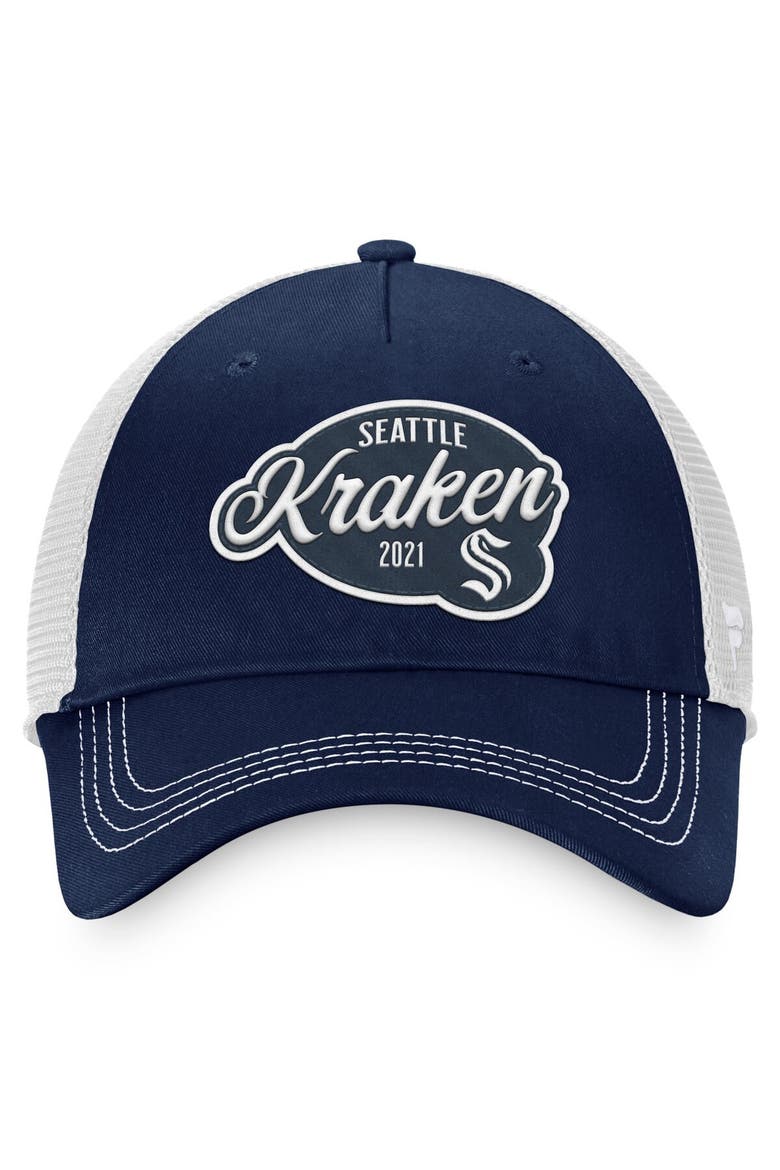 Women's Fanatics Branded Deep Sea Blue/White Seattle Kraken Fundamental Trucker Adjustable Hat, Alternate, color, Navy
