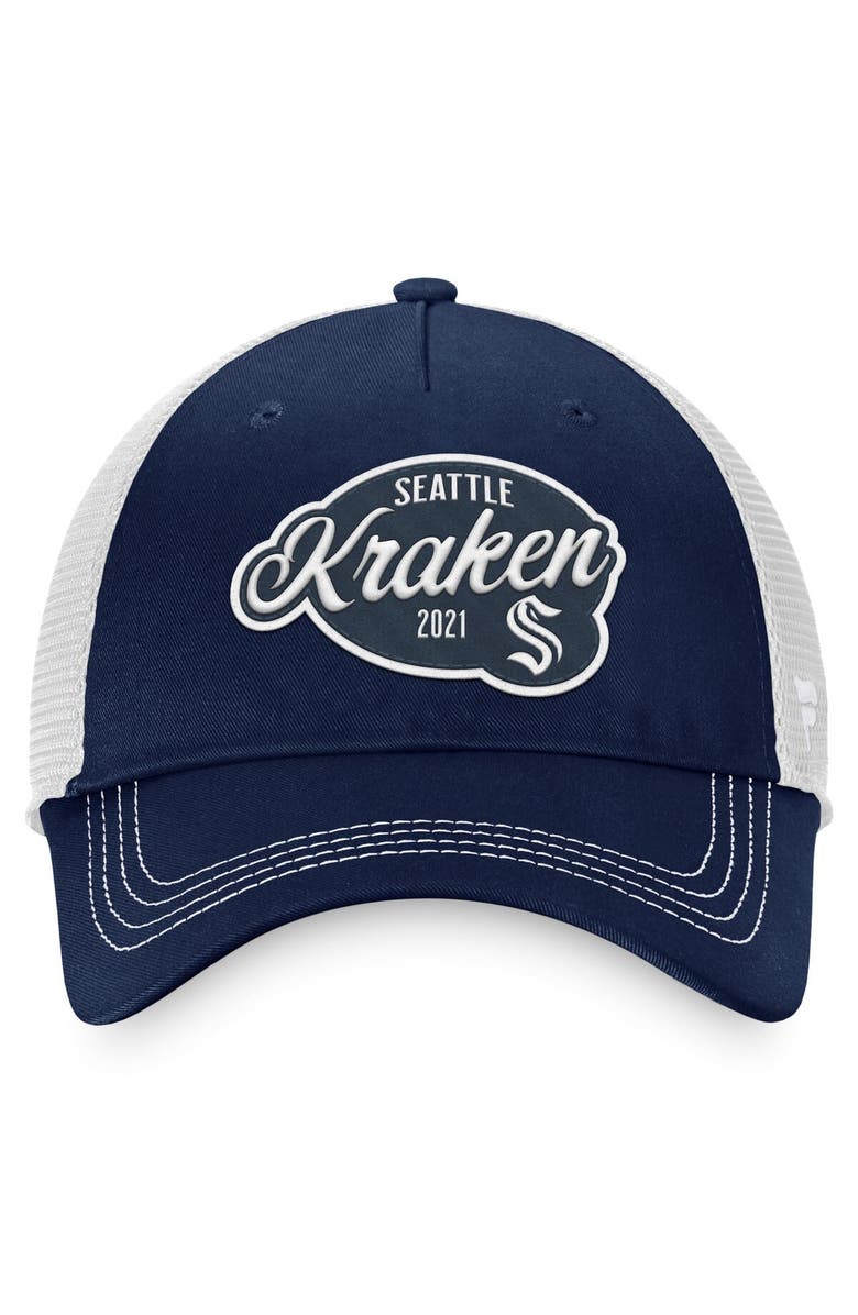 FANATICS Women's Fanatics Branded Deep Sea Blue/White Seattle Kraken Fundamental Trucker Adjustable Hat, Alternate, color, Navy