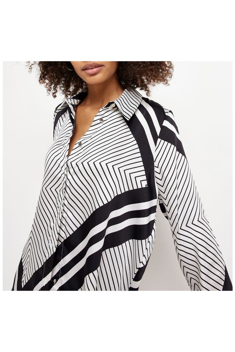 Boyfriend Satin Button-Up Shirt, Alternate, color, BLACK