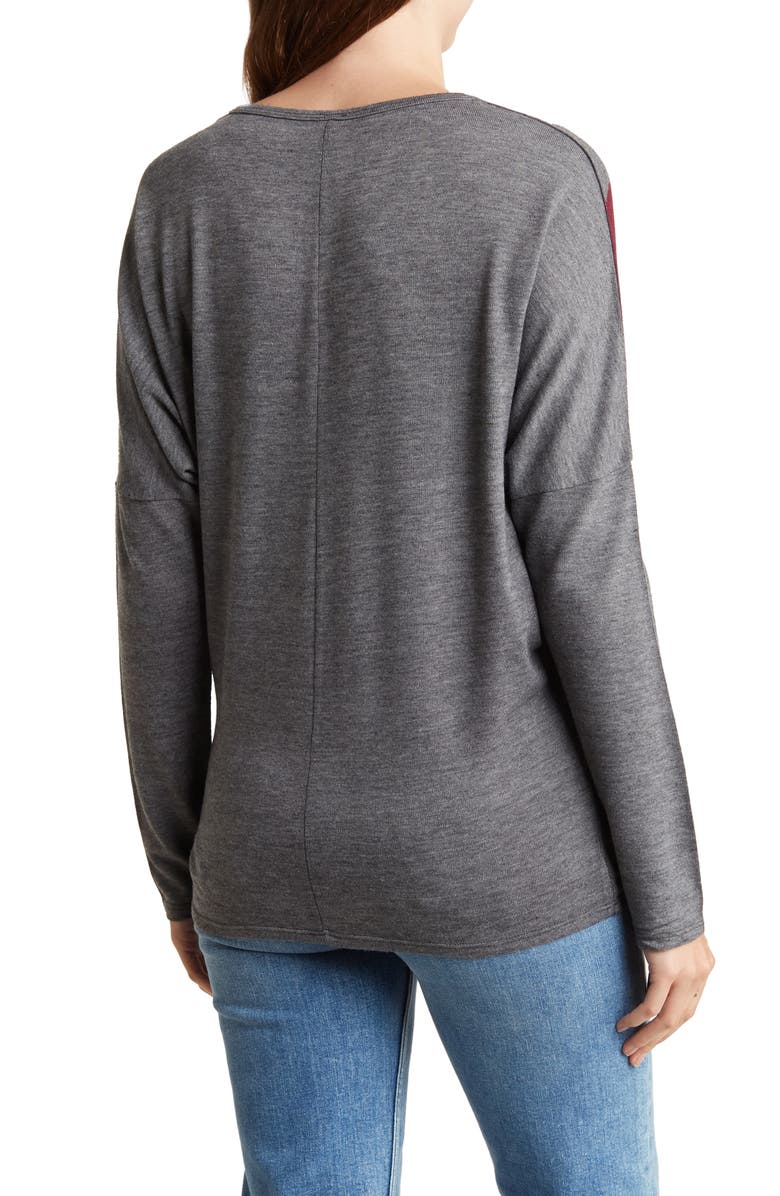 GO COUTURE V-Neck Asymmetric Long Sleeve T-Shirt, Alternate, color, Grey/Purple