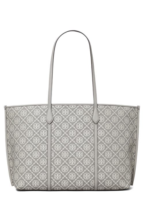 Tory Burch Perry T Monogram Jacquard Triple Compartment Tote In Gray