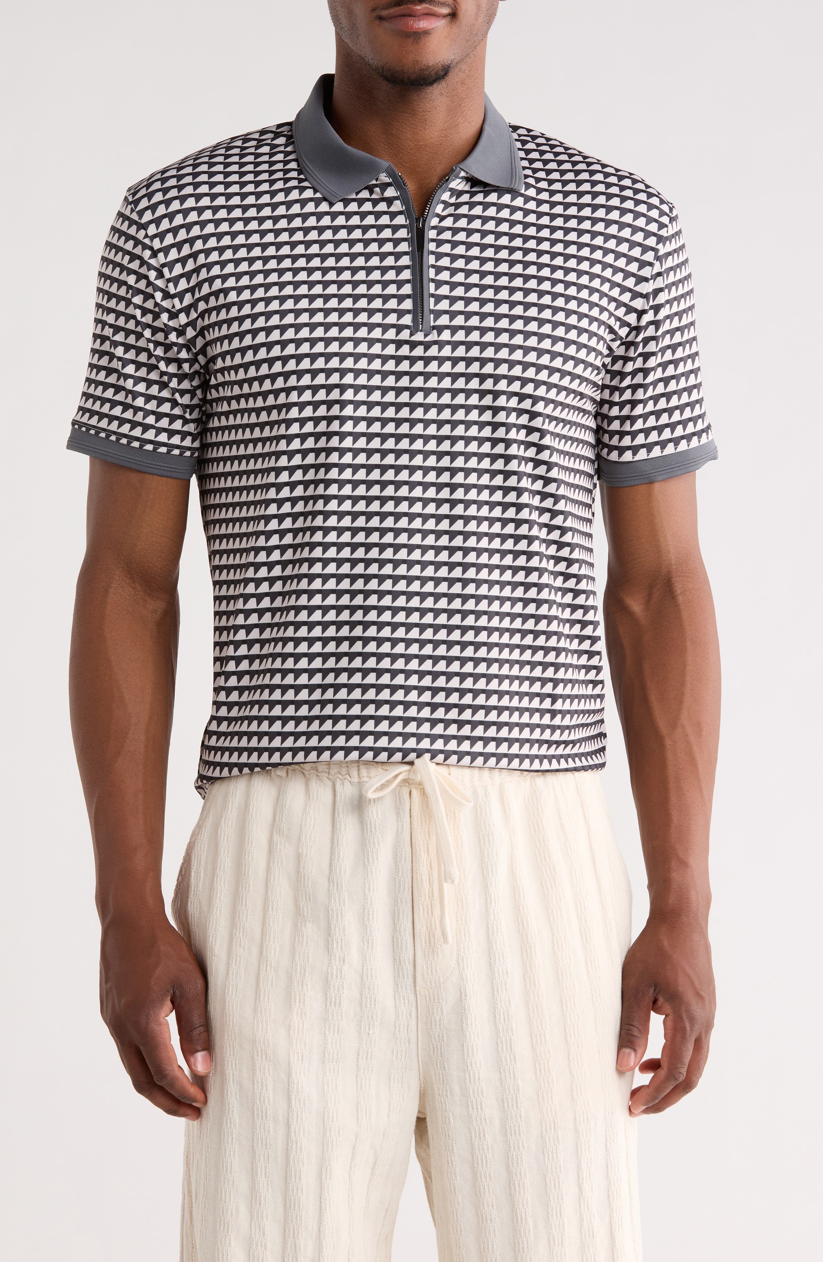 Cactus Man Geo Print Quarter Zip Performance Polo