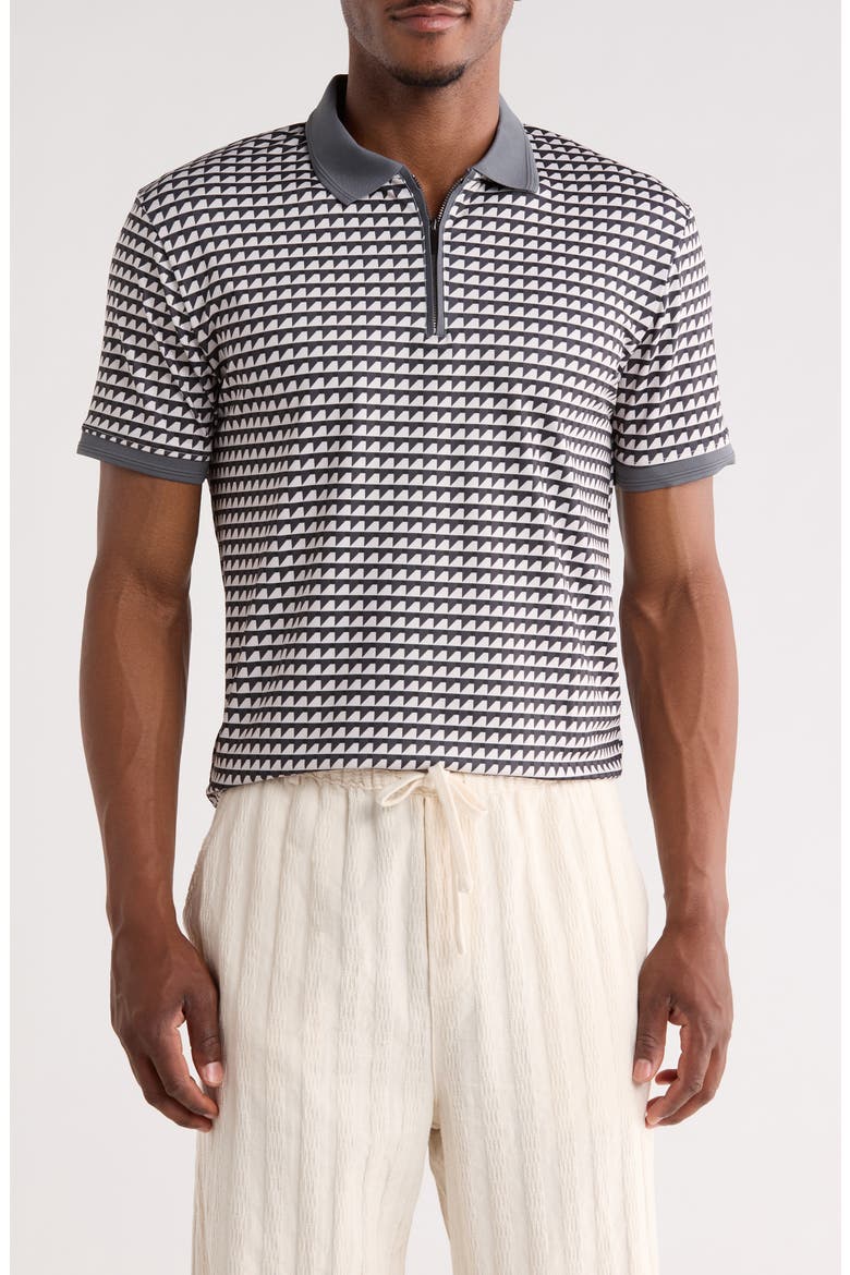 Geo Print Quarter Zip Performance Polo, Main, color, CHARCOAL