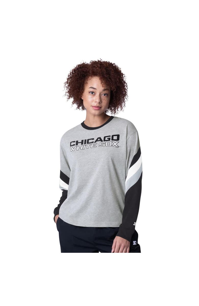 STARTER Women's Starter Heather Gray Chicago White Sox Triple A Fashion Color Block Long Sleeve Top, Alternate, color, Heather Gray