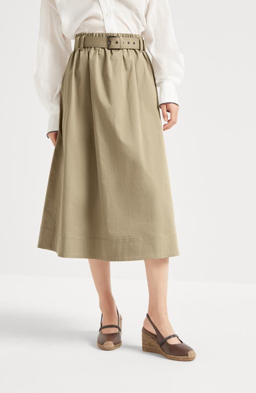 Brunello Cucinelli Stretch Cotton Long Skirt With Maxi Hem In Khaki