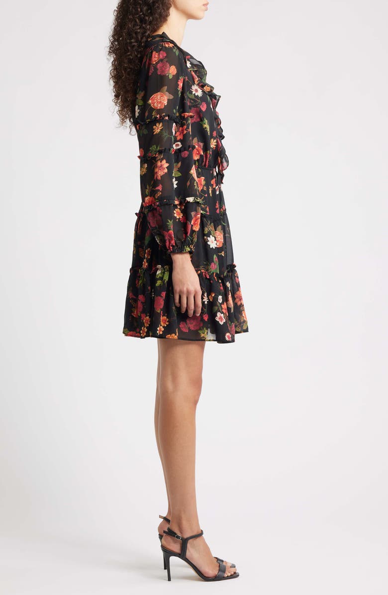 CeCe Floral Long Sleeve Ruffle Dress, Alternate, color, Ruby Wine