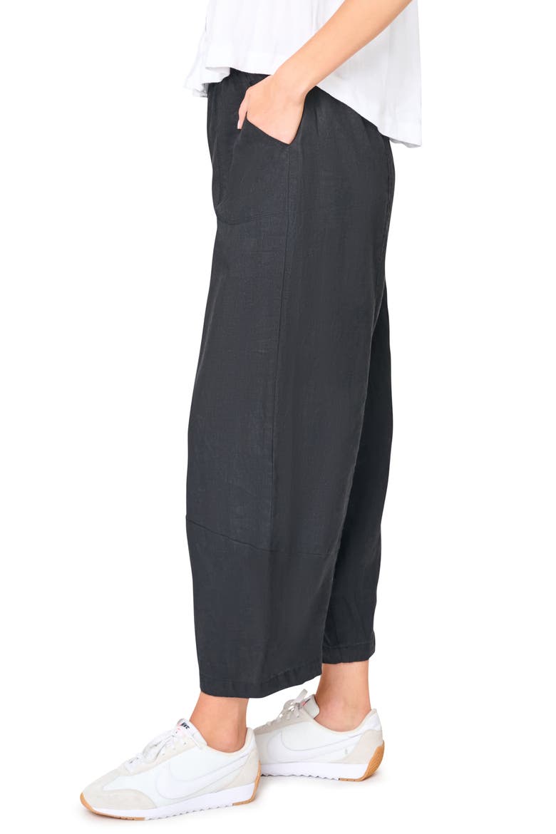 Crop Barrel Leg Cotton Pants, Alternate, color, BLACK