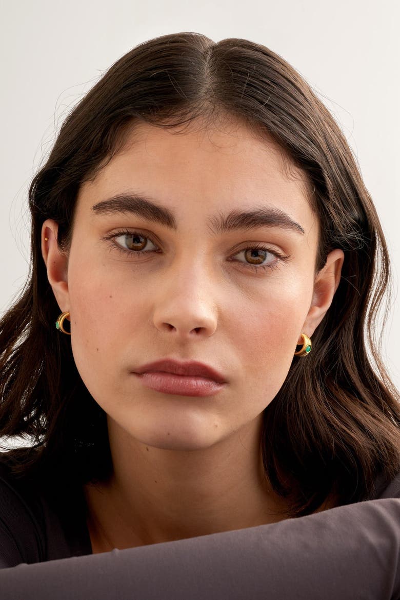 'March' Waterproof Gold Birthstone Hoop Earrings, Alternate, color, March