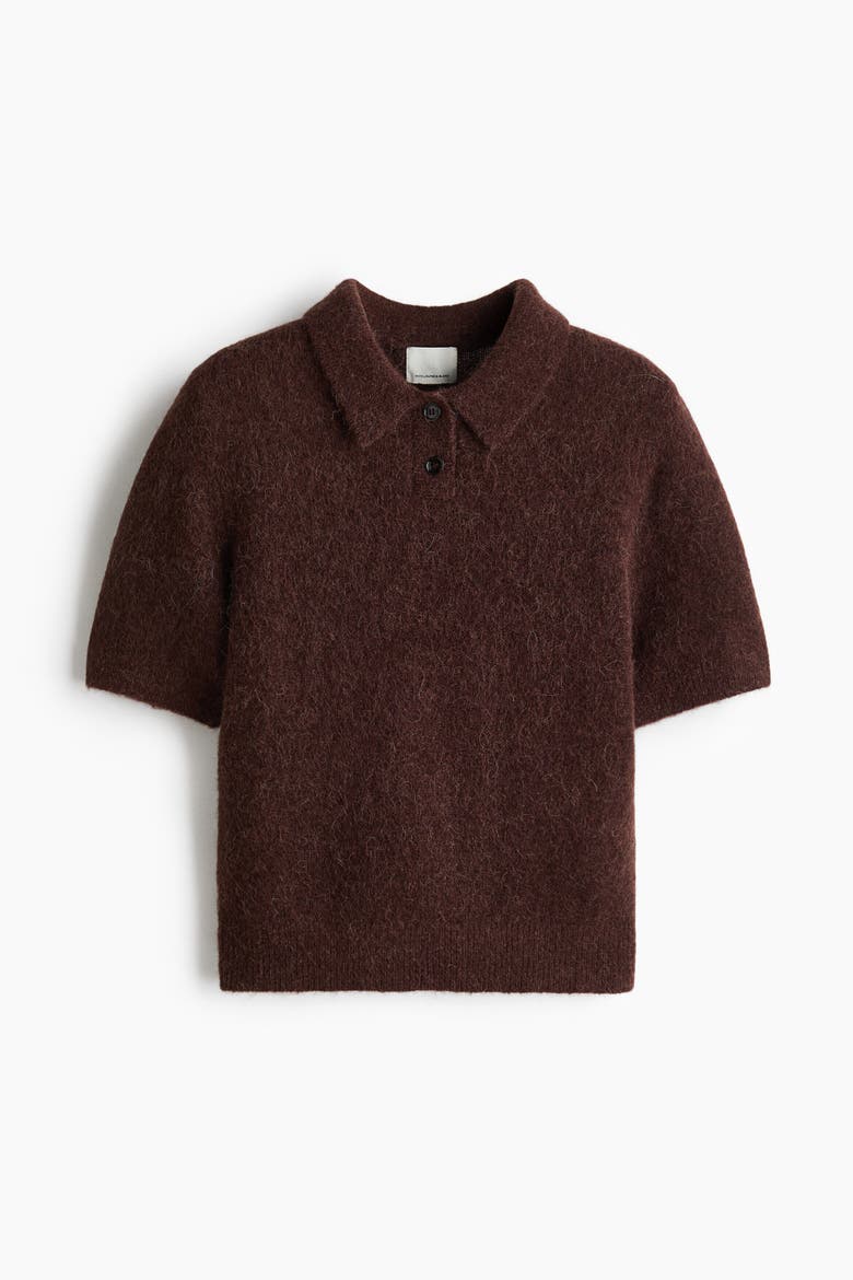 Alpaca-blend Polo Shirt, Alternate, color, Dark brown