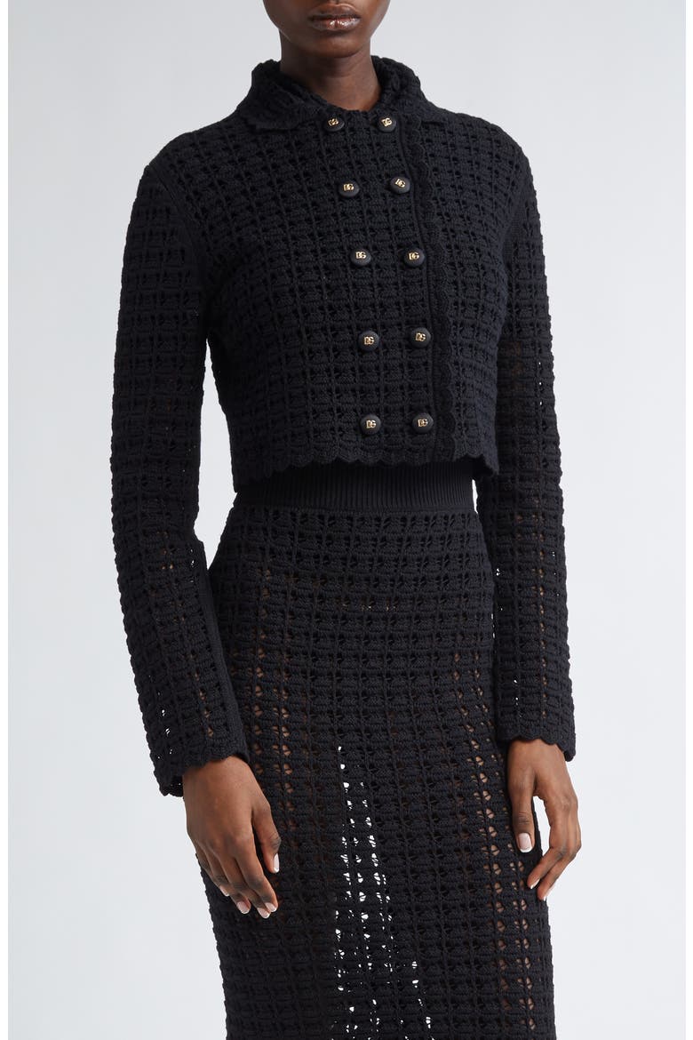 Virgin Wool Crochet Jacket, Main, color, N0000 NERO
