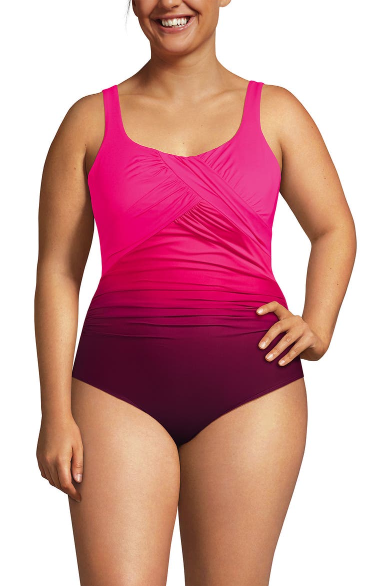 D-Cup Slender Carmela Tummy Control Chlorine Resistant Scoop Neck One Piece Swimsuit, Alternate, color, Riviera Rose Ombre