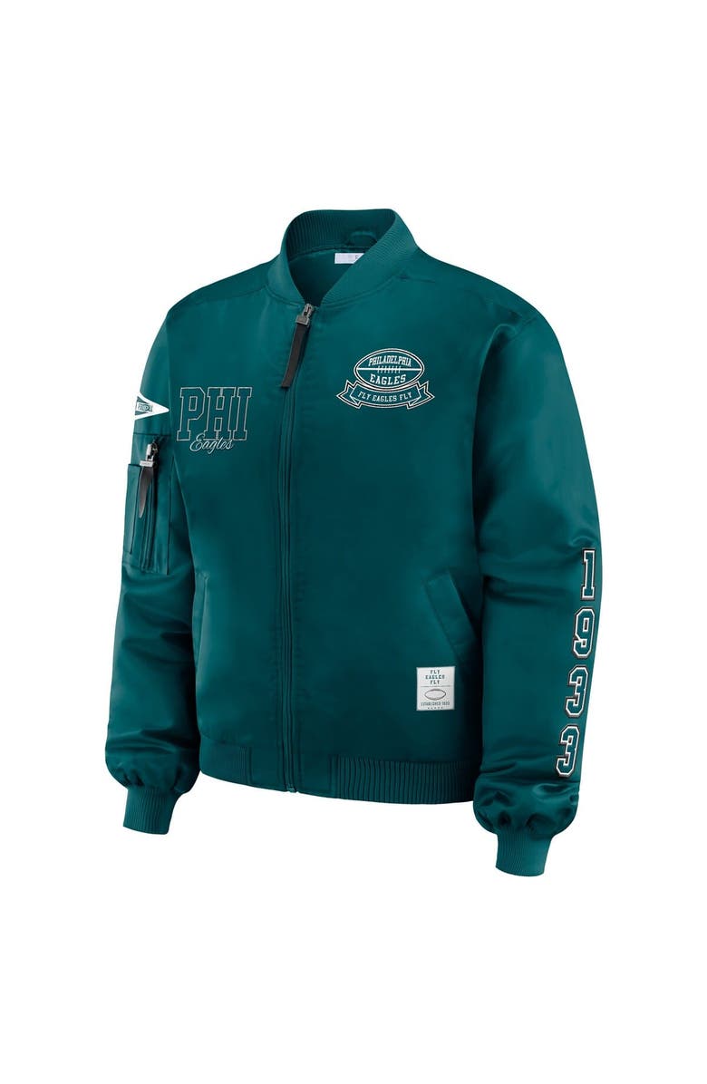 WEAR by Erin Andrews Women's WEAR by Erin Andrews Midnight Green Philadelphia Eagles Patch Full-Zip Bomber Jacket, Alternate, color, Green