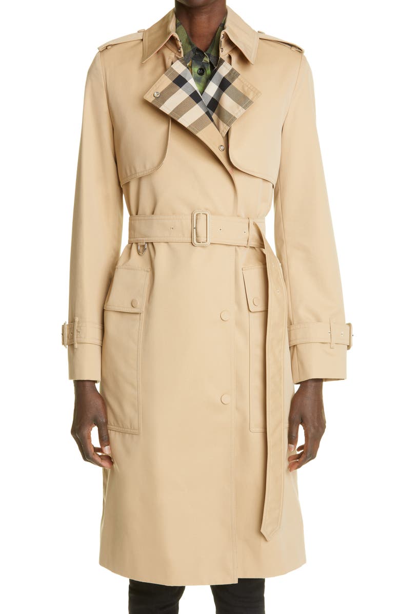 Burberry Sandridge Check Detail Trench Coat, Main, color, 