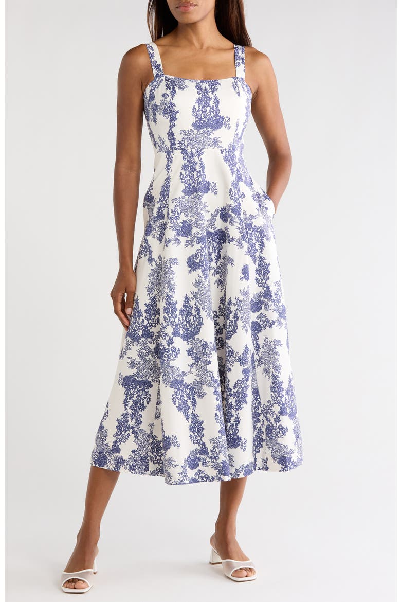 Lena Shine Fit & Flare Dress, Main, color, IVORY TOILE COMBO
