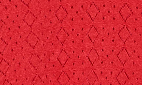 T Tahari Mitered Pointelle V-neck Short Sleeve Sweater In Red