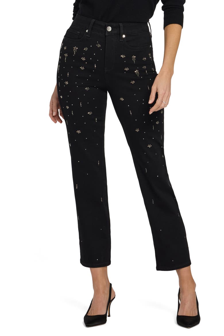 Marilyn Rhinestone High Waist Straight Leg Jeans, Main, color, BLACK RINSE