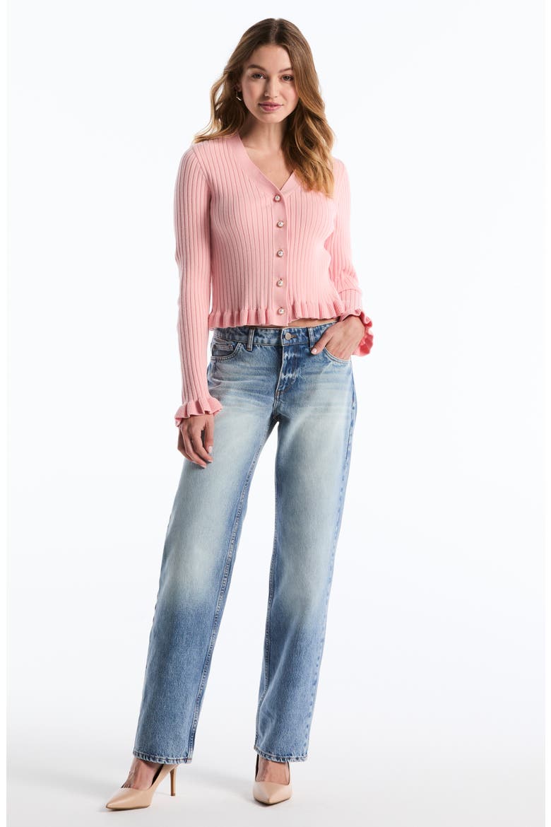 Ruffle Hem Cardigan, Alternate, color, POWDER PINK