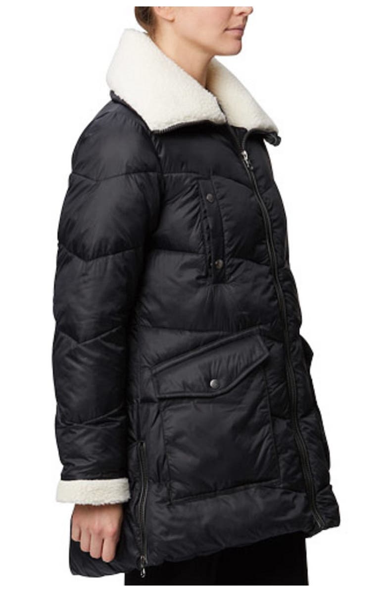 Rainforest Recycled Nylon Cire Quilted Faux Shearling Trim Thermoluxe Puffer Jacket, Alternate, color, 